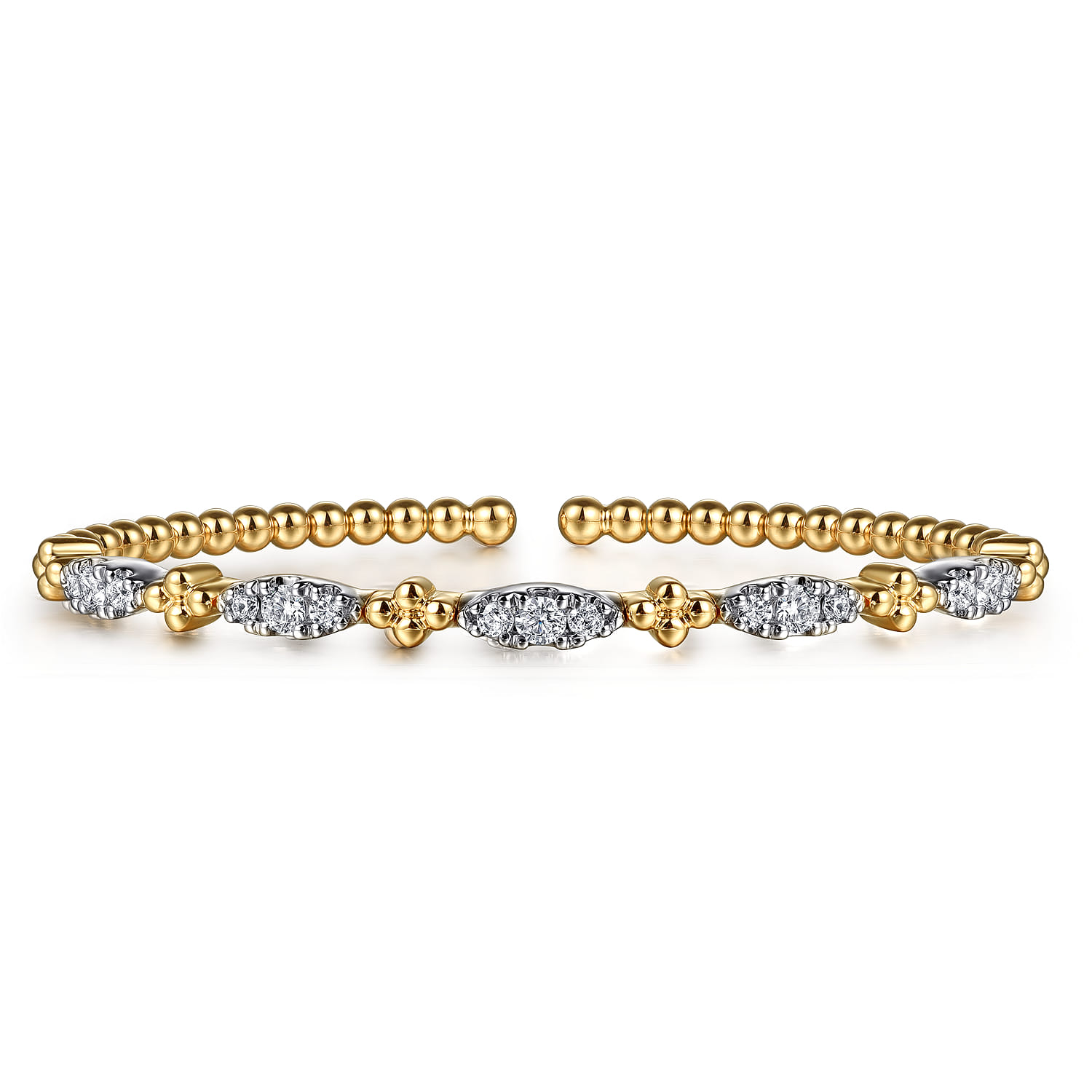 Beaded Bangle Bracelet Cuff 14K White and Yellow Gold Diamond 0.75ct Bujukan - 0.75 ct - Shot 1