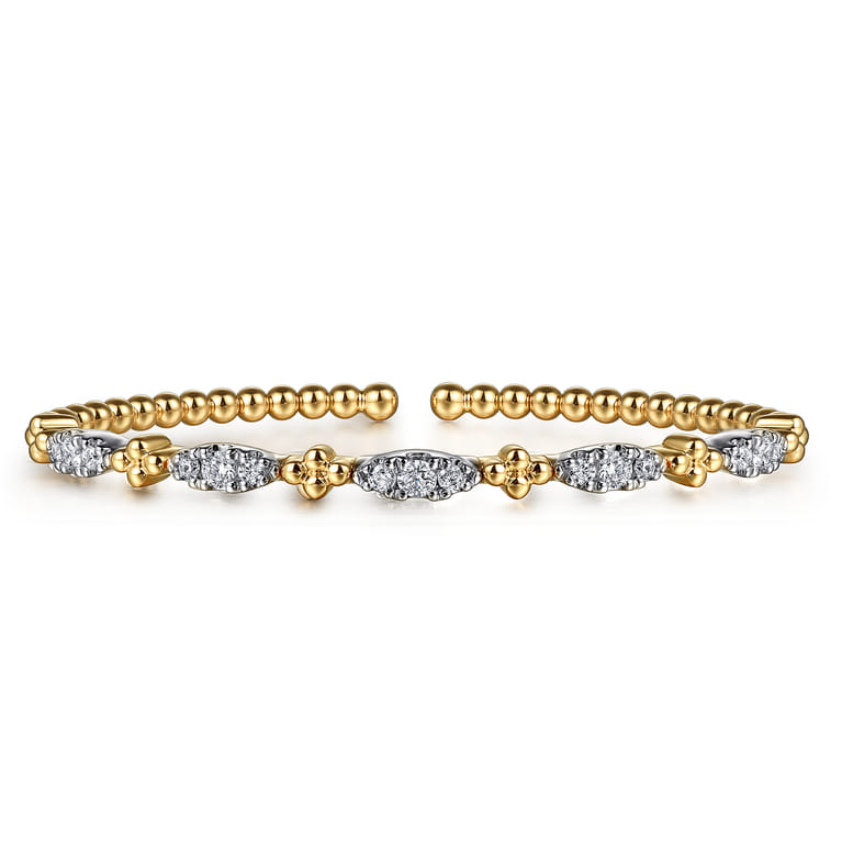 Beaded Bangle Bracelet Cuff 14K White and Yellow Gold Diamond 0.75ct Bujukan - 0.75 ct - Shot 1