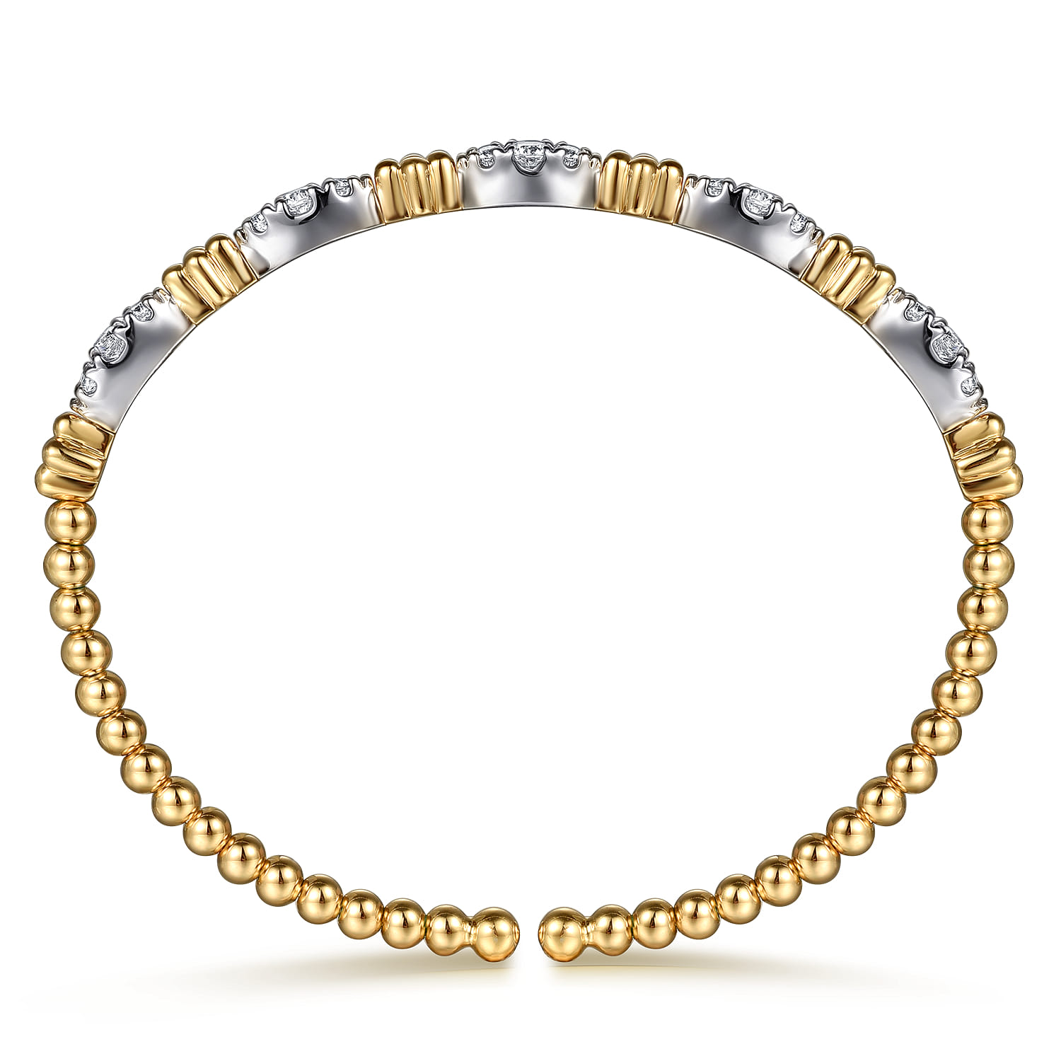 Beaded Bangle Bracelet Cuff 14K White and Yellow Gold Diamond 0.75ct Bujukan - 0.75 ct - Shot 3