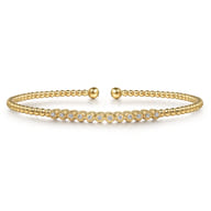Beaded Bangle Bracelet Cuff 14K Yellow Gold Diamond 0.15ct Bujukan