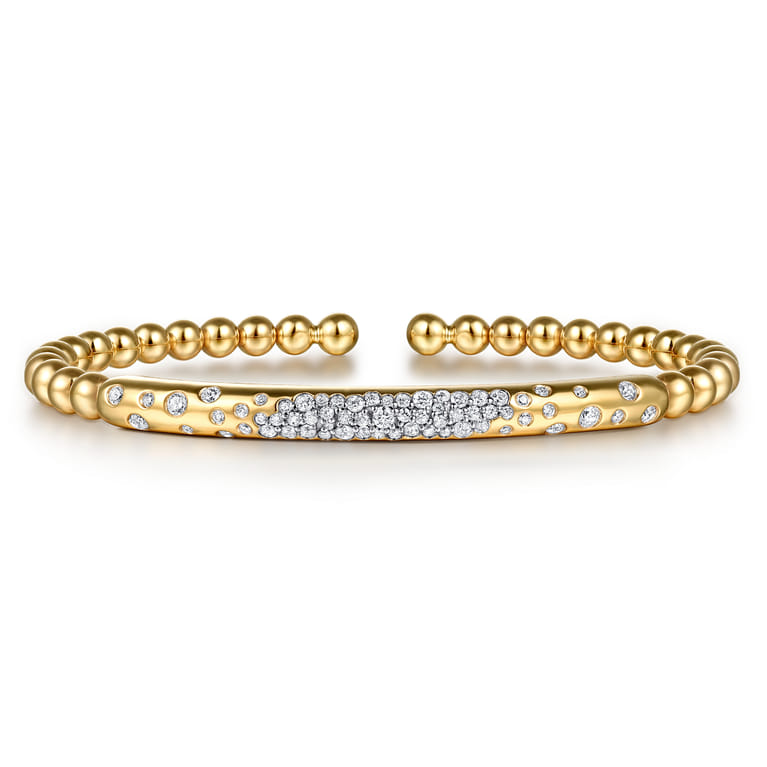 Beaded Bangle Bracelet Cuff 14K Yellow Gold Diamond 0.55ct Bujukan - 0.6 ct - Shot 1