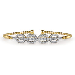 Beaded Bangle Bracelet Cuff 14K Yellow Gold Diamond 0.6ct Bujukan