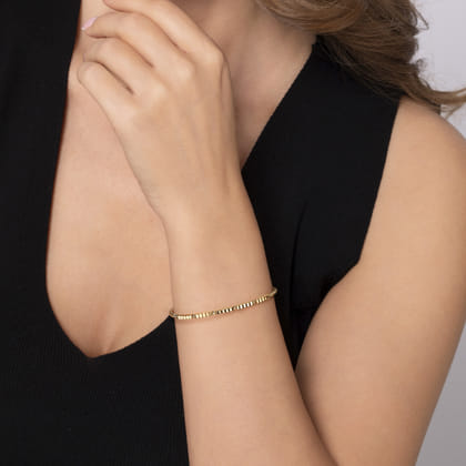 Beaded Bangle Bracelet Cuff 14K Yellow Gold Diamond Bujukan