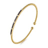 Beaded Bangle Bracelet Cuff 14K Yellow Gold Diamond and Blue Sapphire 0.09ct Bujukan - 0.09 ct