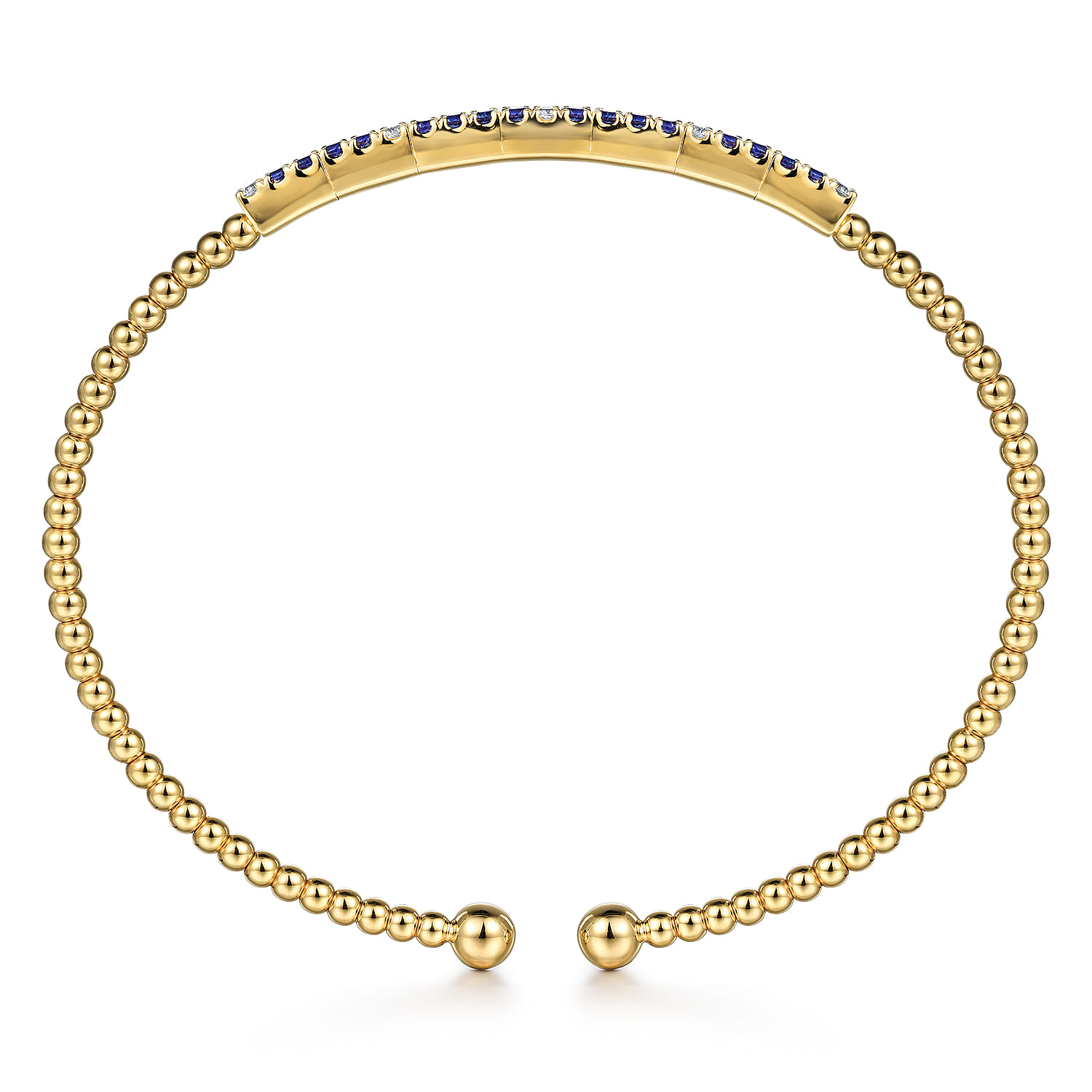 Beaded Bangle Bracelet Cuff 14K Yellow Gold Diamond and Blue Sapphire 0.09ct Bujukan - 0.09 ct - Shot 3