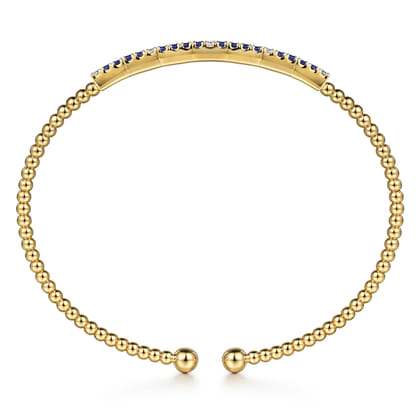 Beaded Bangle Bracelet Cuff 14K Yellow Gold Diamond and Blue Sapphire 0.09ct Bujukan