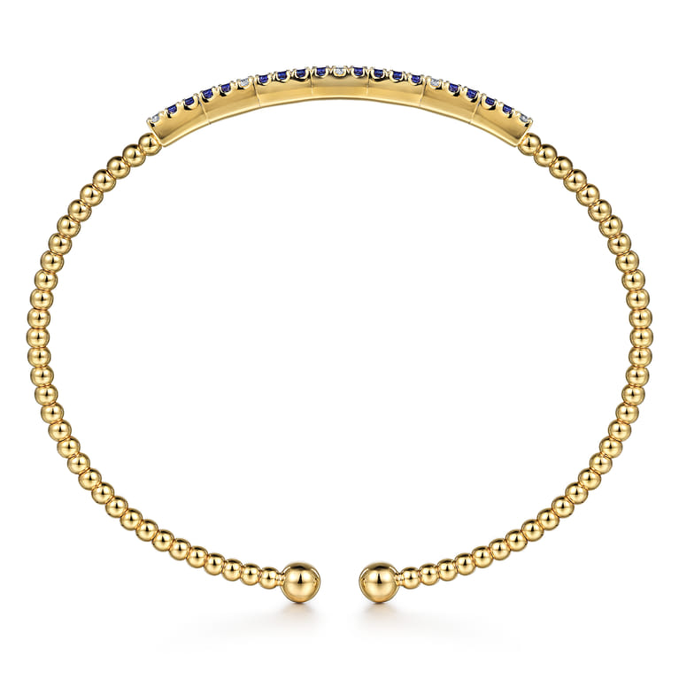 Beaded Bangle Bracelet Cuff 14K Yellow Gold Diamond and Blue Sapphire 0.09ct Bujukan - 0.09 ct - Shot 3