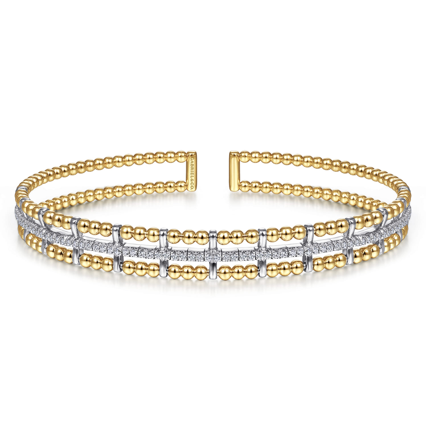 Beaded Bangle Bracelet Hard Cuff 14K White and Yellow Gold Diamond 0.35ct Bujukan - 0.35 ct - Shot 1