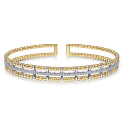 Beaded Bangle Bracelet Hard Cuff 14K White and Yellow Gold Diamond 0.35ct Bujukan