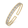 Beaded Bangle Bracelet Hard Cuff 14K White and Yellow Gold Diamond 0.35ct Bujukan - 0.35 ct