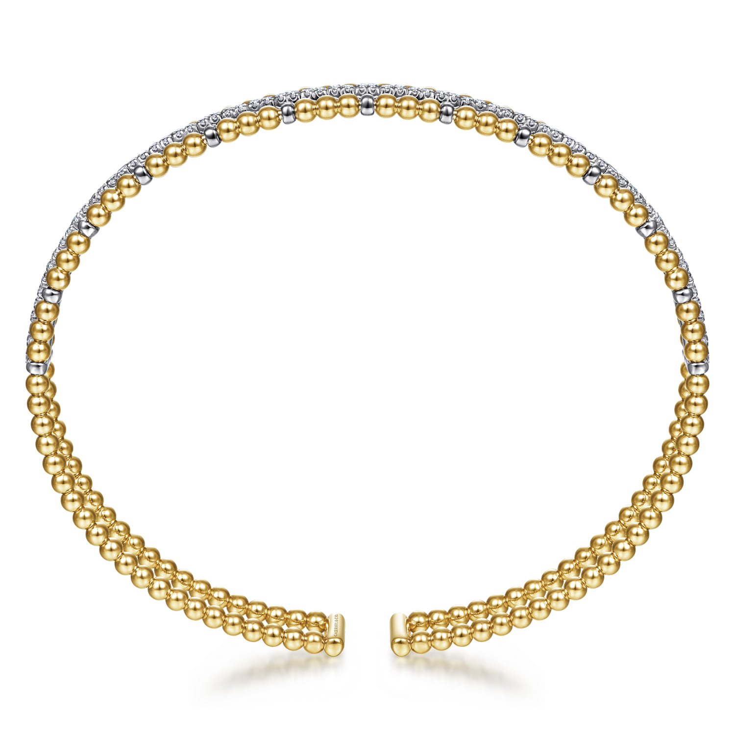 Beaded Bangle Bracelet Hard Cuff 14K White and Yellow Gold Diamond 0.35ct Bujukan - 0.35 ct - Shot 3
