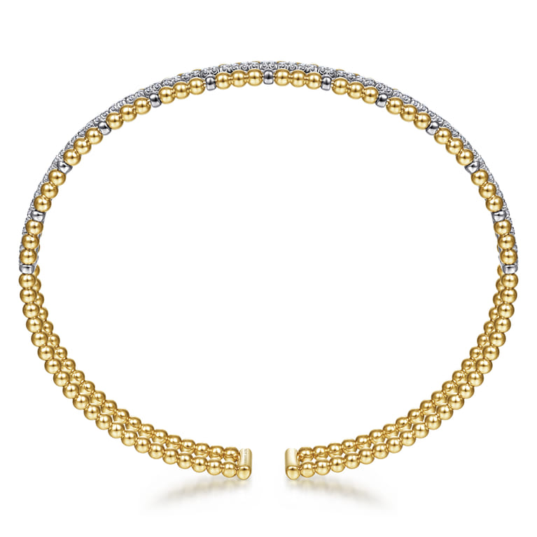 Beaded Bangle Bracelet Hard Cuff 14K White and Yellow Gold Diamond 0.35ct Bujukan - 0.35 ct - Shot 3