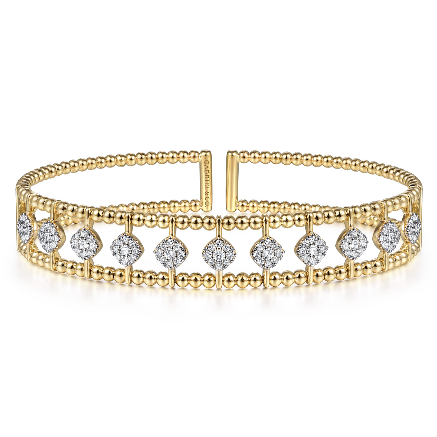 Beaded Bangle Bracelet Hard Cuff 14K Yellow Gold Diamond 0.73ct Bujukan - 0.73 ct - Shot 1