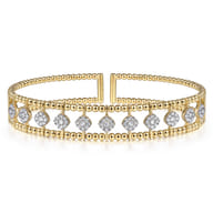 Beaded Bangle Bracelet Hard Cuff 14K Yellow Gold Diamond 0.73ct Bujukan