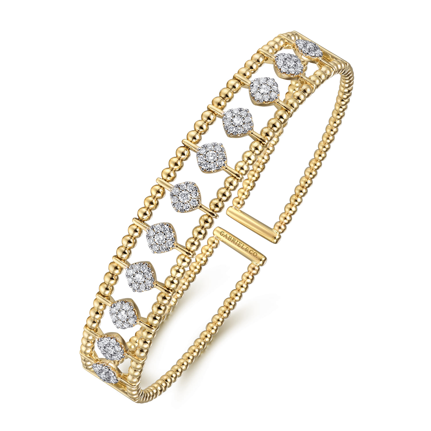 Beaded Bangle Bracelet Hard Cuff 14K Yellow Gold Diamond 0.73ct Bujukan - 0.73 ct - Shot 2
