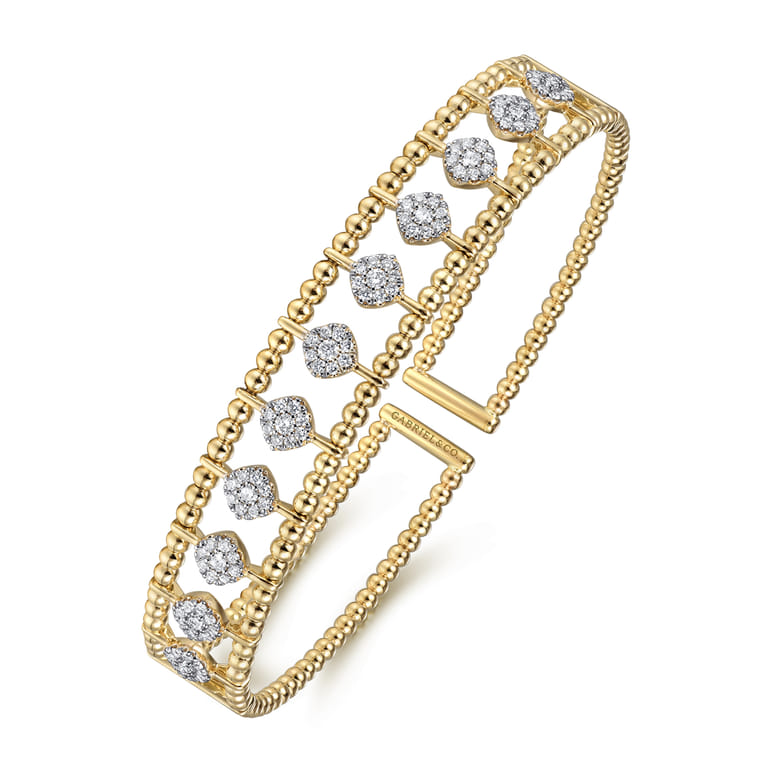 Beaded Bangle Bracelet Hard Cuff 14K Yellow Gold Diamond 0.73ct Bujukan - 0.73 ct - Shot 2