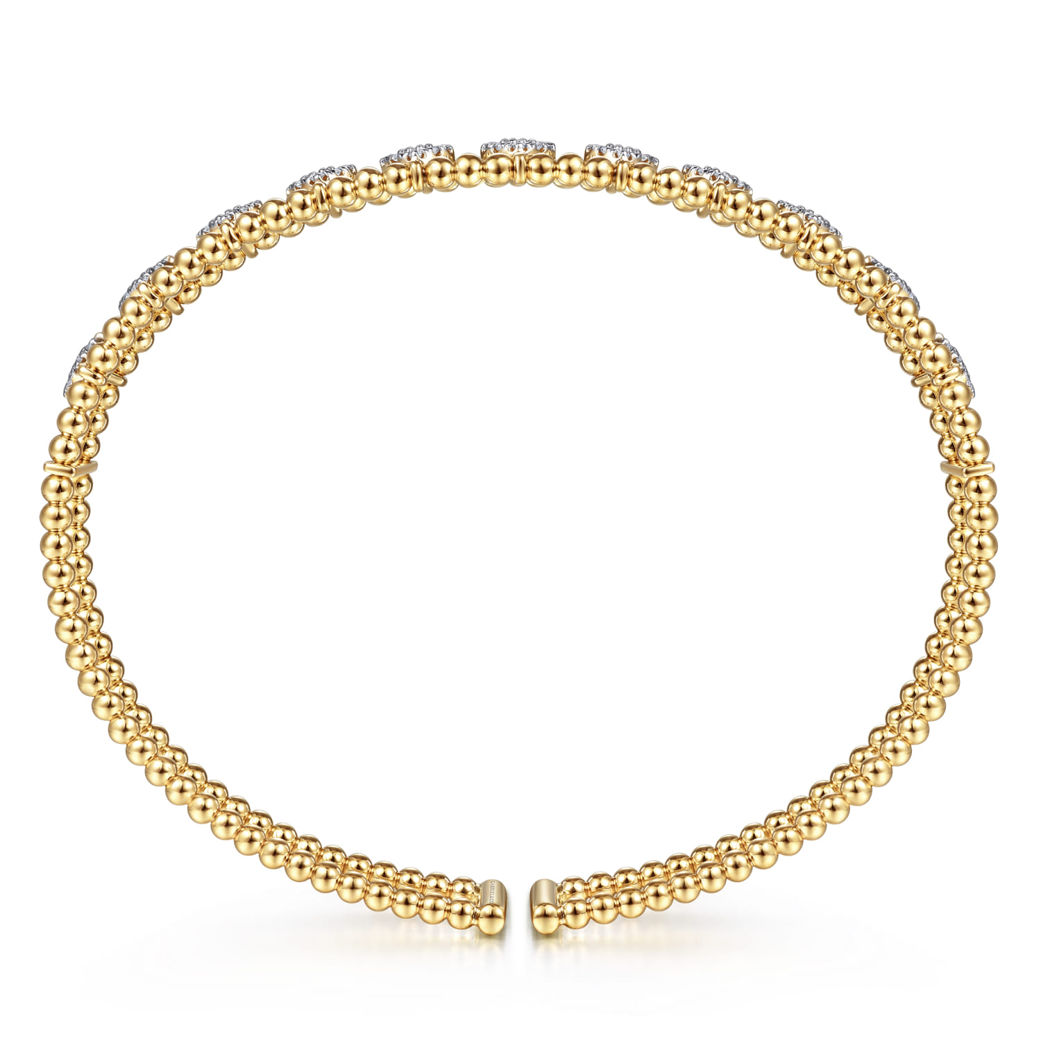 Beaded Bangle Bracelet Hard Cuff 14K Yellow Gold Diamond 0.73ct Bujukan - 0.73 ct - Shot 3