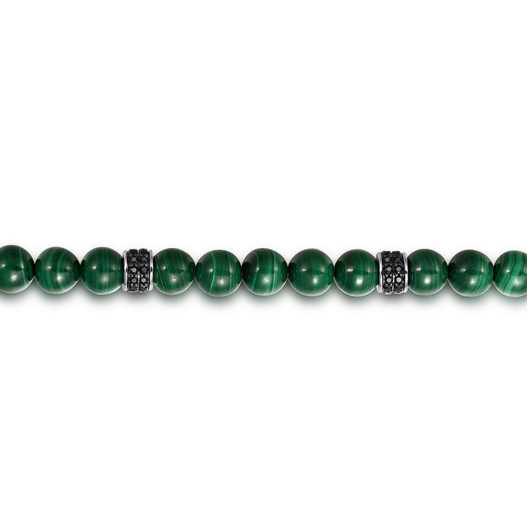 Beaded Bracelet 925 Sterling Silver Black Spinel and Malachite 6mm - Shot 2