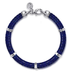 Beaded Bracelet 925 Sterling Silver Cylinder Lapis