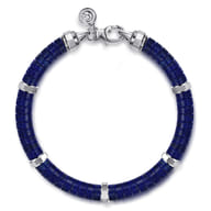Beaded Bracelet 925 Sterling Silver Cylinder Lapis