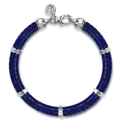 Beaded Bracelet 925 Sterling Silver Cylinder Lapis