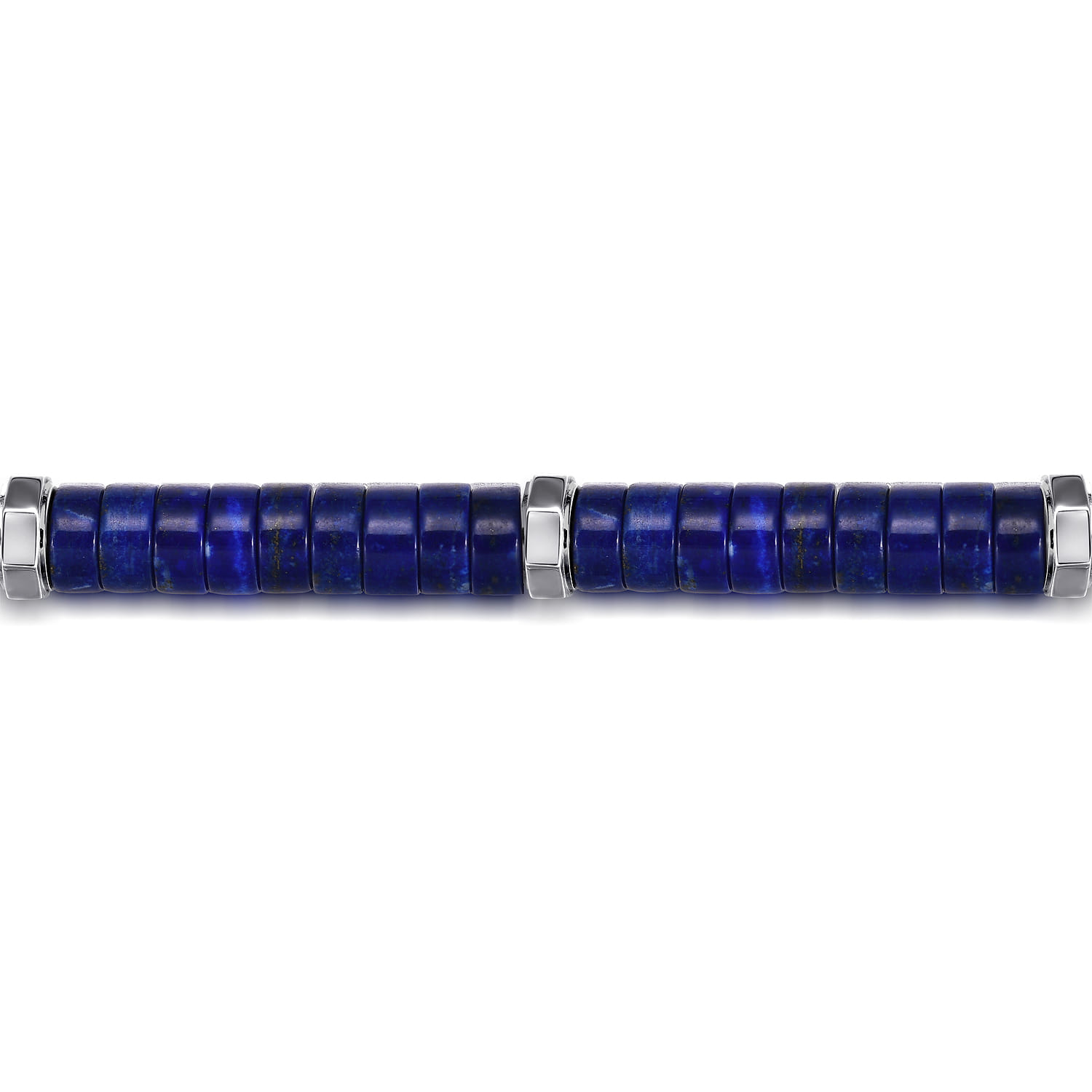 Beaded Bracelet 925 Sterling Silver Cylinder Lapis - Shot 2