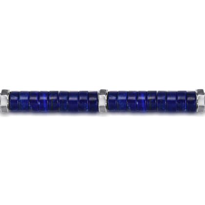 Beaded Bracelet 925 Sterling Silver Cylinder Lapis
