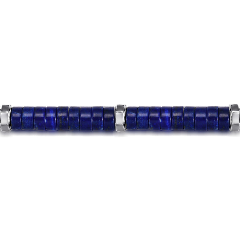 Beaded Bracelet 925 Sterling Silver Cylinder Lapis - Shot 2