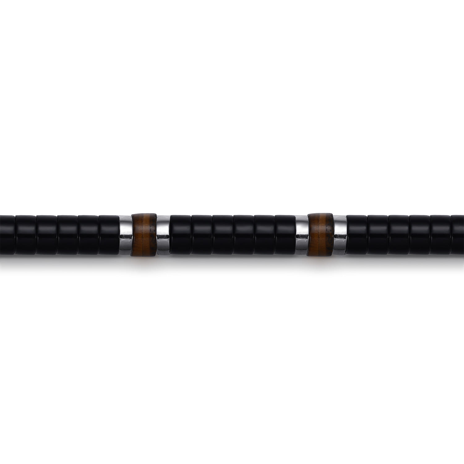 Beaded Bracelet 925 Sterling Silver Cylinder Onyx and Tiger Eye - Shot 2