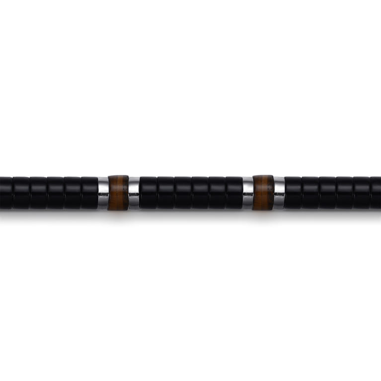 Beaded Bracelet 925 Sterling Silver Cylinder Onyx and Tiger Eye - Shot 2