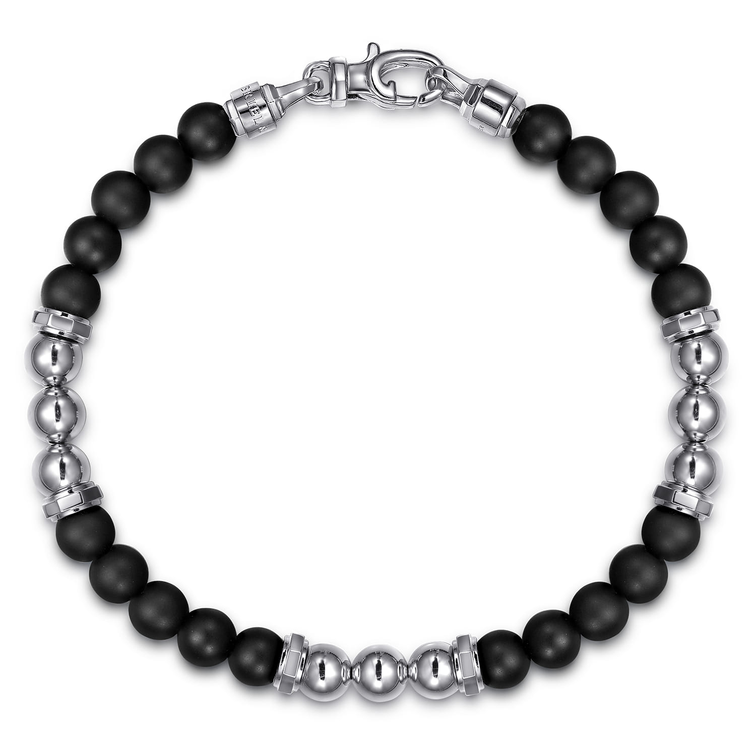 Beaded Bracelet 925 Sterling Silver Matte Onyx and Silver Bead 6mm - Shot 1