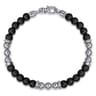 Beaded Bracelet 925 Sterling Silver Matte Onyx and Silver Bead 6mm