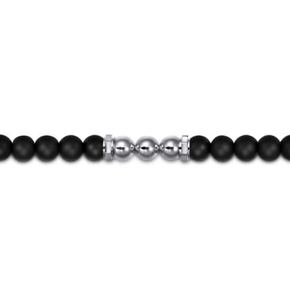 Beaded Bracelet 925 Sterling Silver Matte Onyx and Silver Bead 6mm