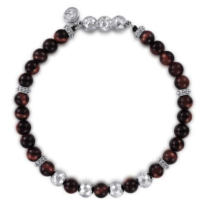 Beaded Bracelet 925 Sterling Silver Tiger Eye 6mm