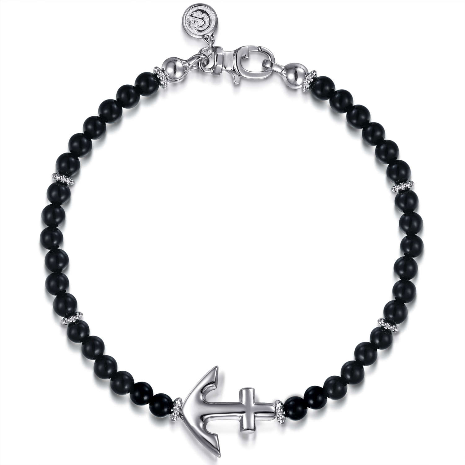 Beaded Bracelet Anchor 925 Sterling Silver Onyx 4mm - Shot 1