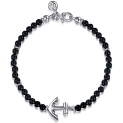 Beaded Bracelet Anchor 925 Sterling Silver Onyx 4mm