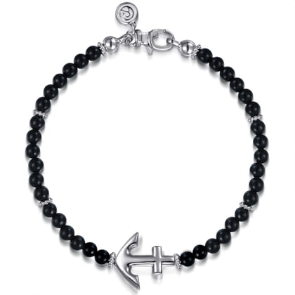 Beaded Bracelet Anchor 925 Sterling Silver Onyx 4mm