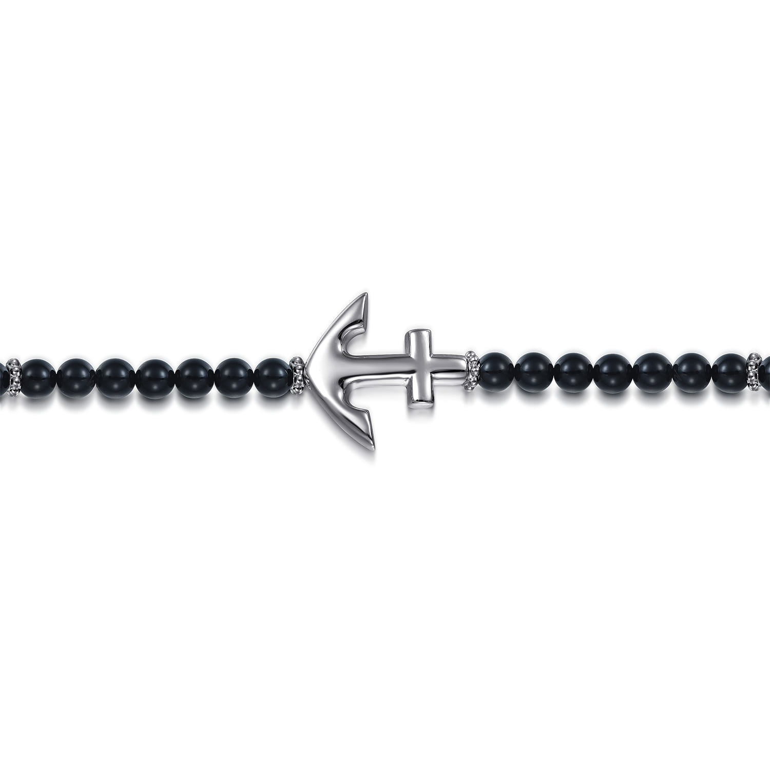 Beaded Bracelet Anchor 925 Sterling Silver Onyx 4mm - Shot 2