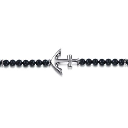 Beaded Bracelet Anchor 925 Sterling Silver Onyx 4mm