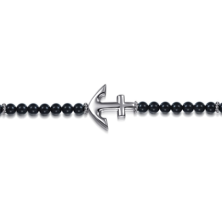 Beaded Bracelet Anchor 925 Sterling Silver Onyx 4mm - Shot 2
