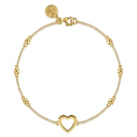 Beaded Chain Bracelet Heart 14K Yellow Gold Bujukan