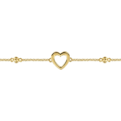 Beaded Chain Bracelet Heart 14K Yellow Gold Bujukan