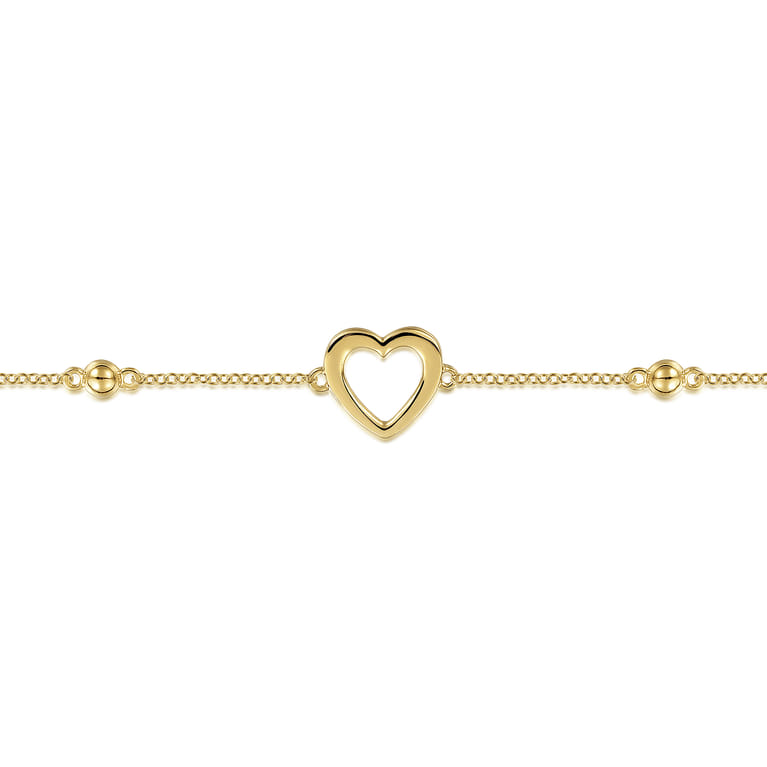 Beaded Chain Bracelet Heart 14K Yellow Gold Bujukan - Shot 2