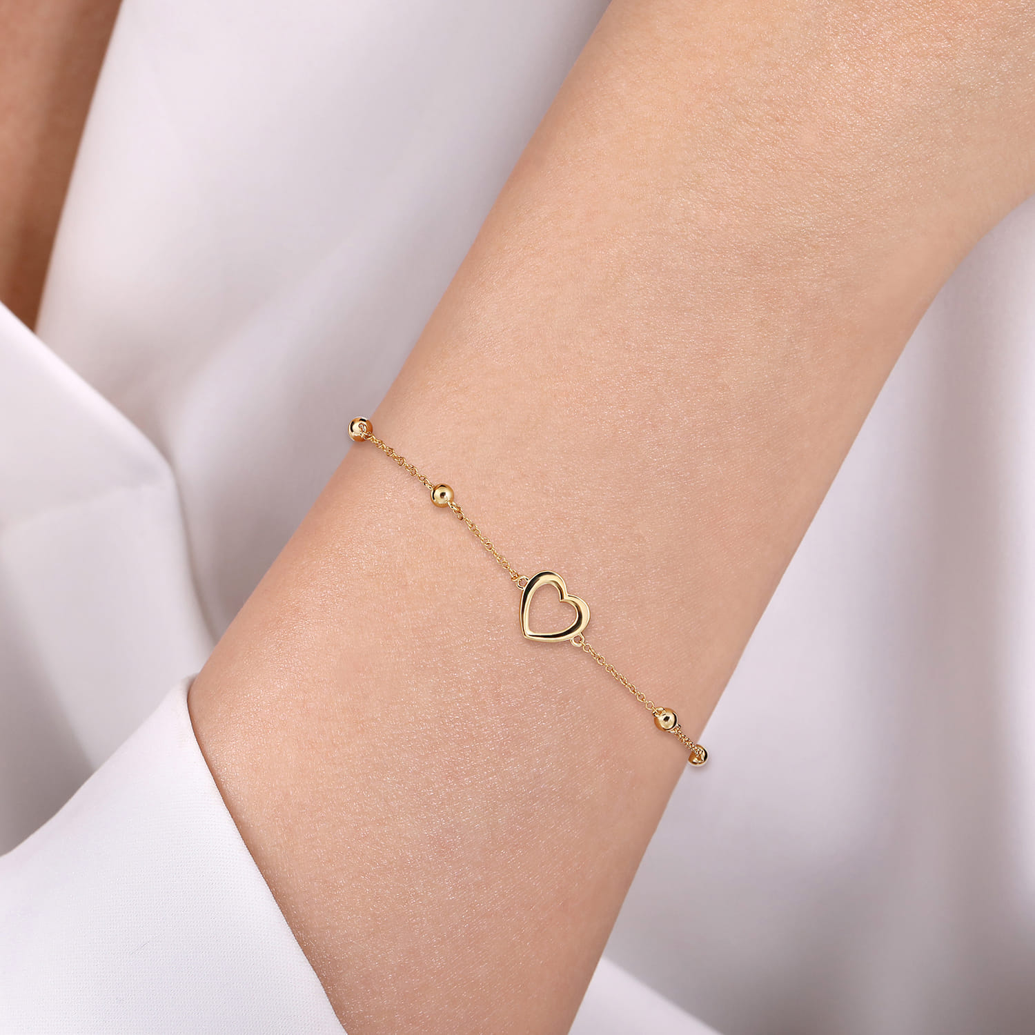 Beaded Chain Bracelet Heart 14K Yellow Gold Bujukan - Shot 3