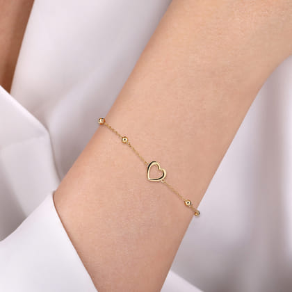 Beaded Chain Bracelet Heart 14K Yellow Gold Bujukan