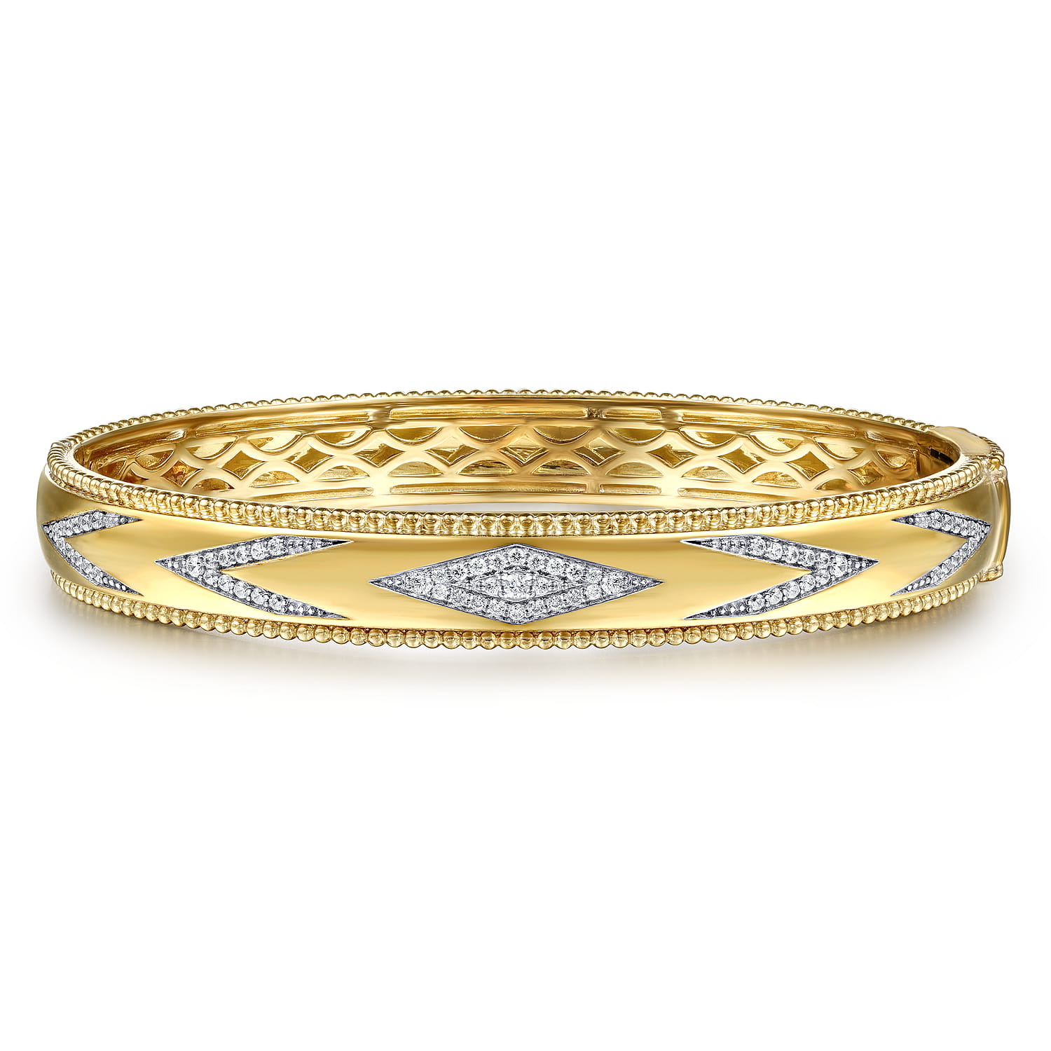 Beaded Closed Bangle Bracelet 14K Yellow Gold Diamond 0.35ct Bujukan - 0.35 ct - Shot 1