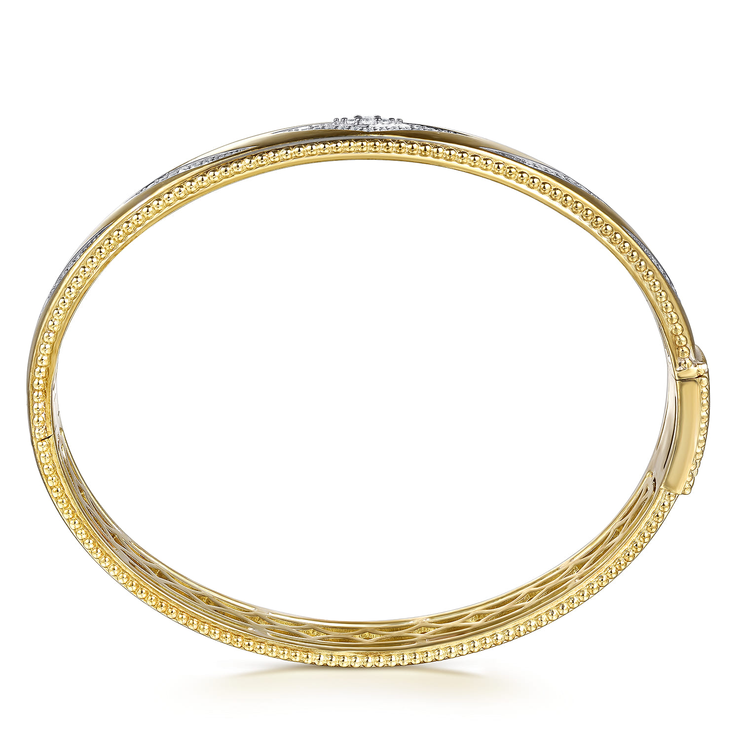 Beaded Closed Bangle Bracelet 14K Yellow Gold Diamond 0.35ct Bujukan - 0.35 ct - Shot 3