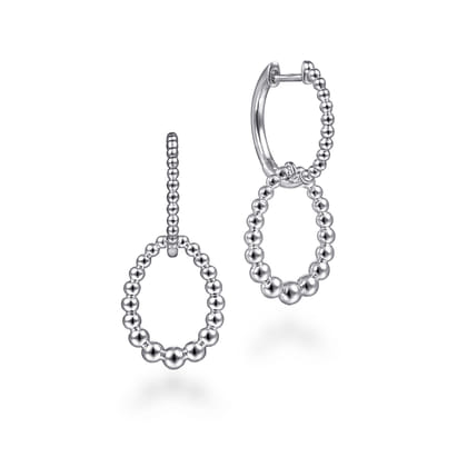 Beaded Huggie Drop Earrings 925 Sterling Silver 15mm