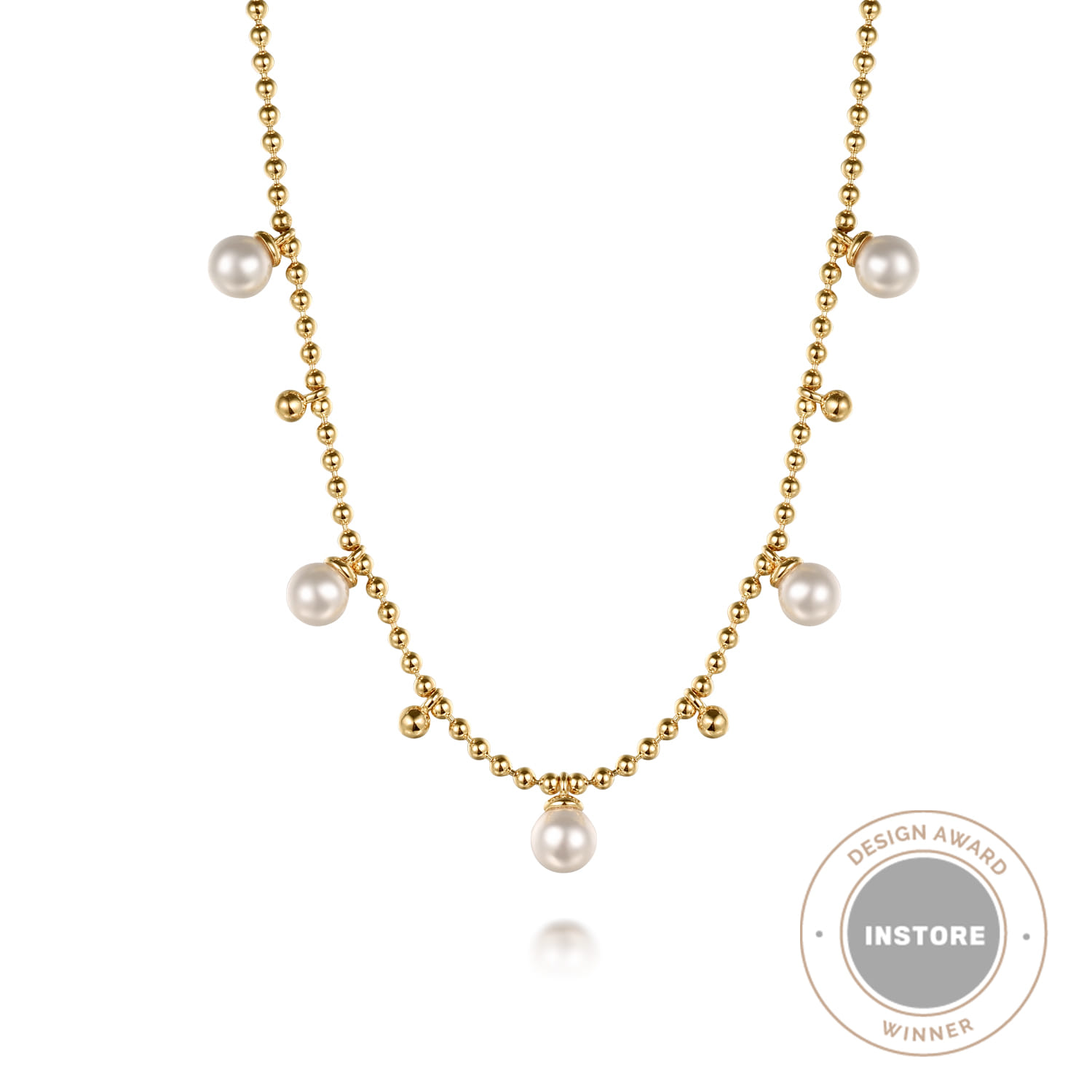 Beaded Layered Necklace Droplet 14K Yellow Gold Pearl Bujukan