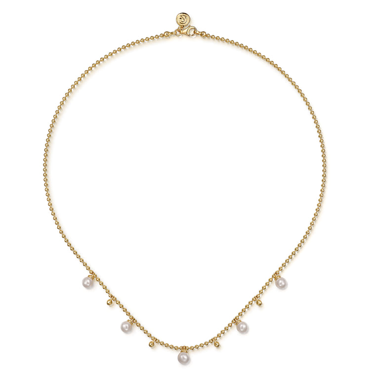 Beaded Layered Necklace Droplet 14K Yellow Gold Pearl Bujukan - Shot 2